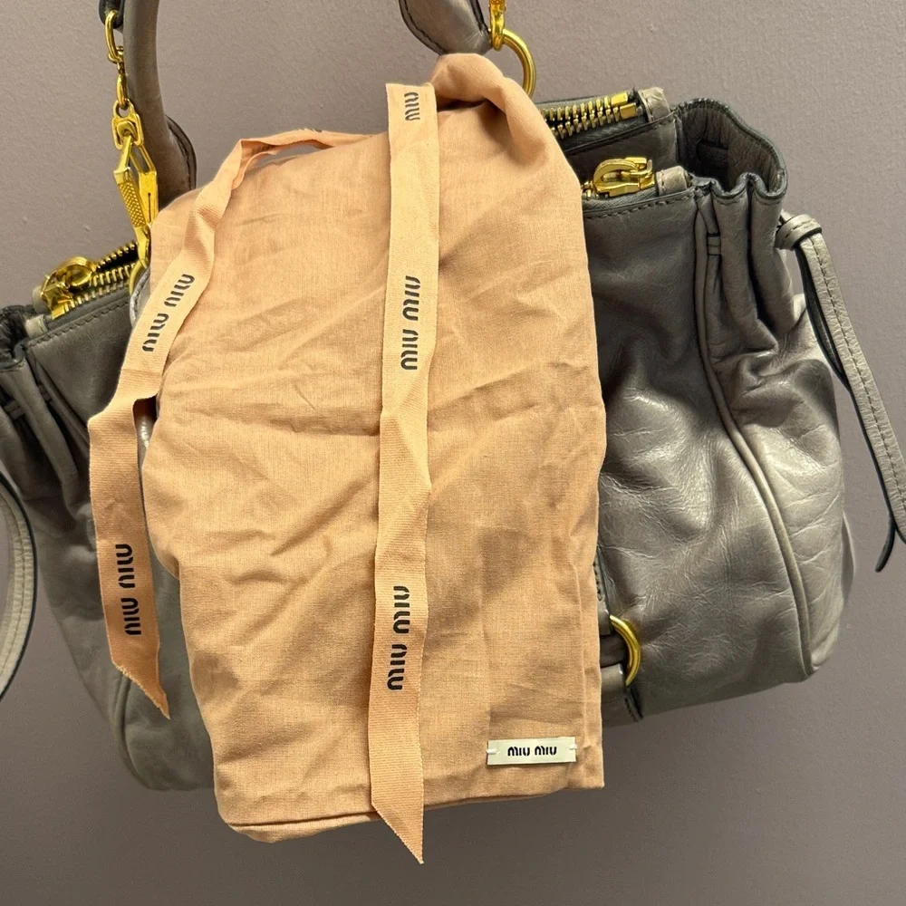 Miu Miu Taupe Leather Satchel with Gold Accents - Picture 3 of 3